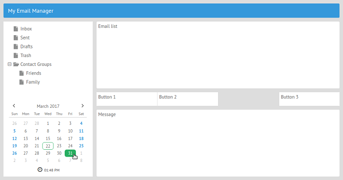Result in developing the Calendar component Result in developing the Calendar component