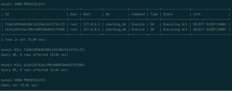 MySQL KILL command result