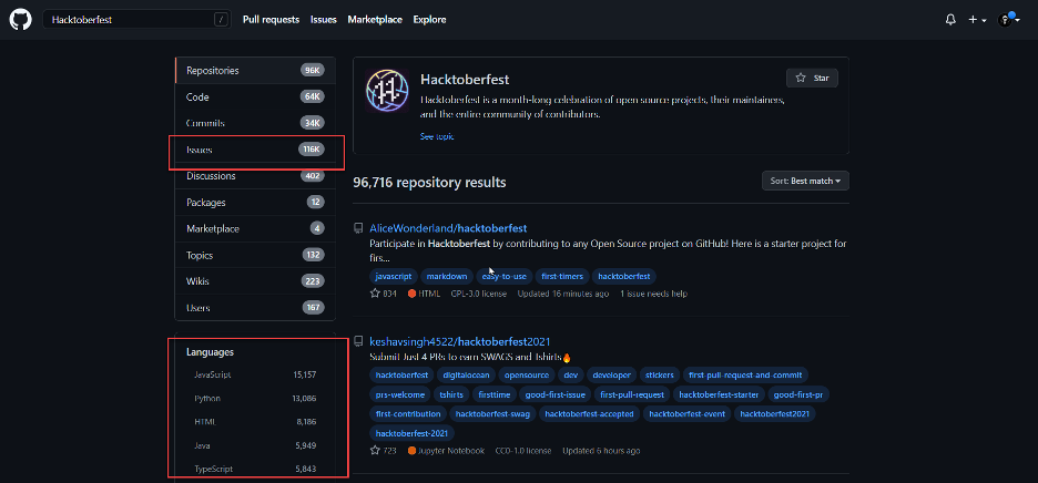 Filter GitHub by language