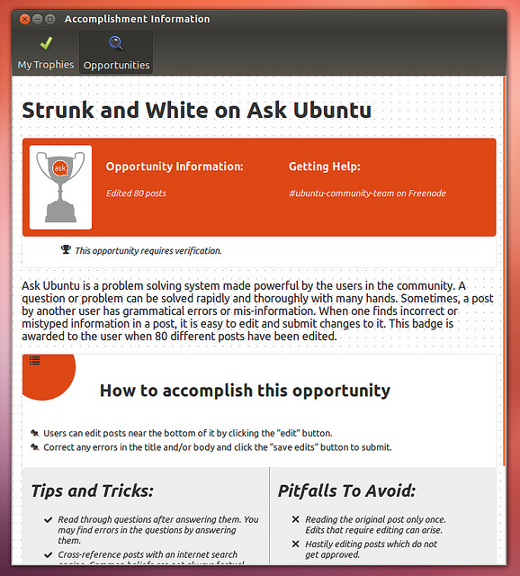 screenshot from Ubuntu Accomplishments system screenshot from Ubuntu Accomplishments system