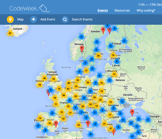 Europe Code Week Map Europe Code Week Map