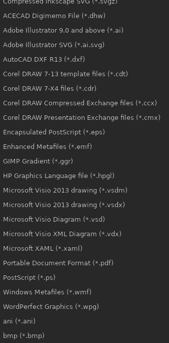 Available Inkscape file formats