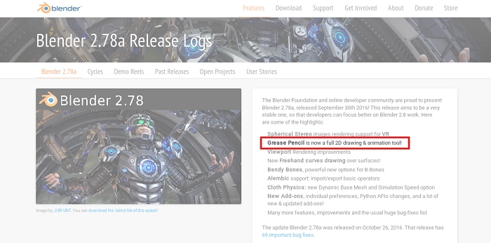 Announcement of Grease Pencil on the official Blender website. Announcement of Grease Pencil on the official Blender website.