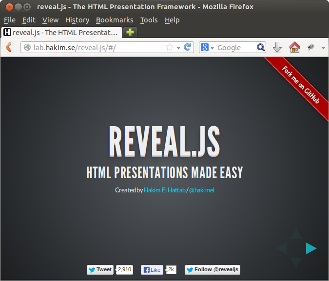 Teaching with Reveal.js (screenshot) Reveal.js screenshot
