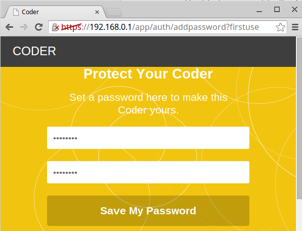 Screenshot of first login page, when connecting the laptop to the Raspberry Pi Wifi network Screenshot of first login page, when connecting the laptop to the Raspberry Pi Wifi network