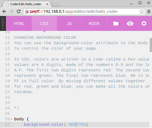 Screenshot of CSS editing page in Coder Screenshot of CSS editing page in Coder