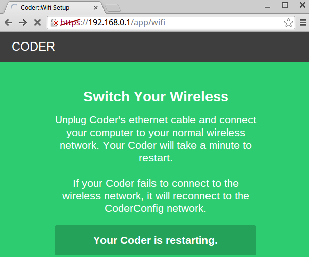 Screenshot of final WiFi setup in Coder. Screenshot of final WiFi setup in Coder.