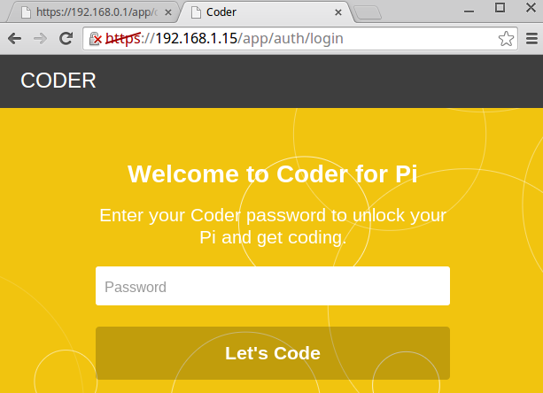 Screenshot connecting to the Coder web server in the Wireless network. Screenshot connecting to the Coder web server in the Wireless network.