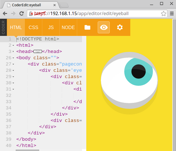 Screenshot of Eyeball project in Coder. Screenshot of Eyeball project in Coder.