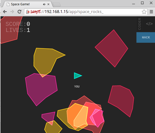 Screenshot of the Space Rocks game in Coder. Screenshot of the Space Rocks game in Coder.