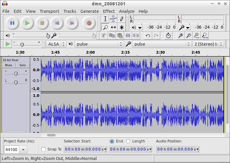 An audio file in Audacity An audio file in Audacity