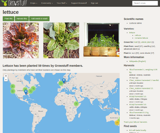Growstuff website page with information about lettuce Growstuff website page with information about lettuce