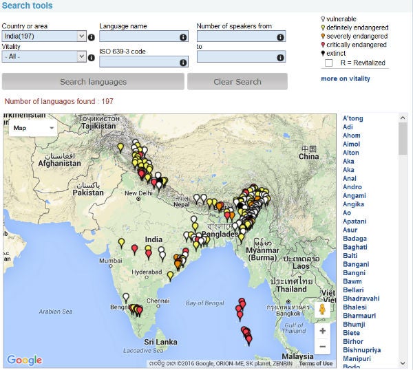 A map of dying Indian languages A map of dying Indian languages