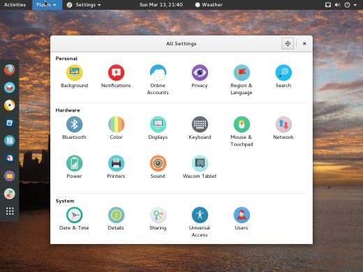 Korora settings screen Korora settings screen