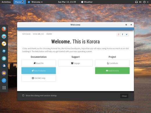 Korora welcome screen Korora welcome screen