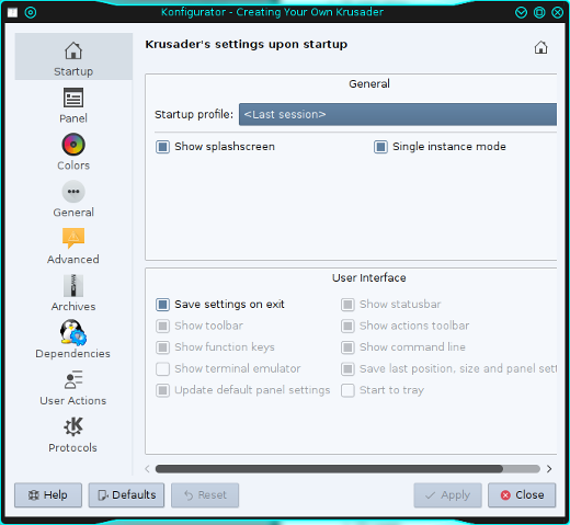 Krusader settings window Krusader settings window