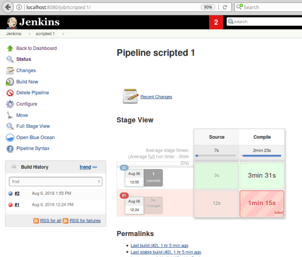 Figure 3: Defined stages and Stage View output