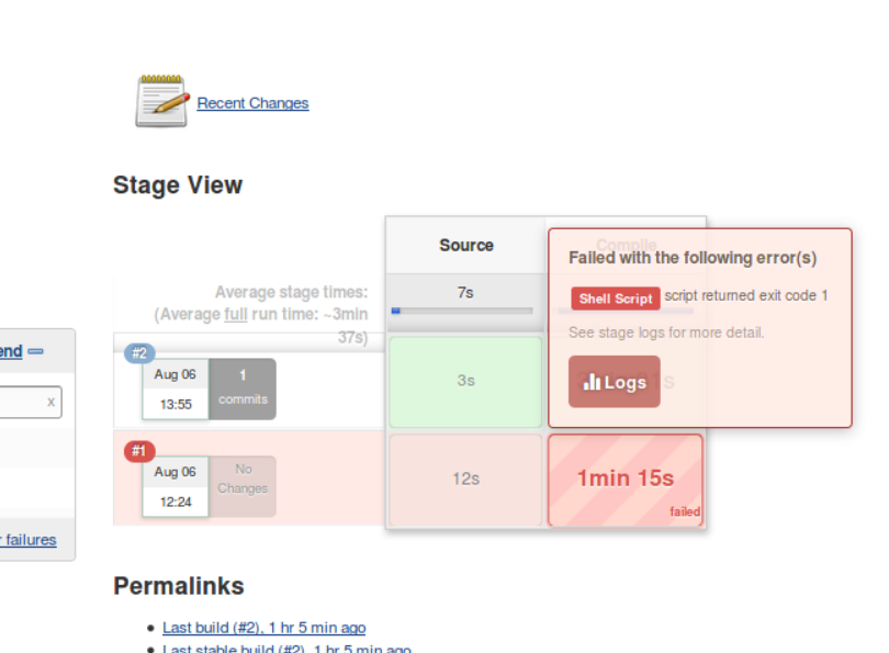 Figure 4: Drilling down into the logs in stage output
