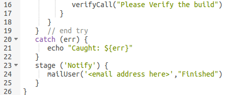 Figure 5: try-catch block to emulate post-build notifications