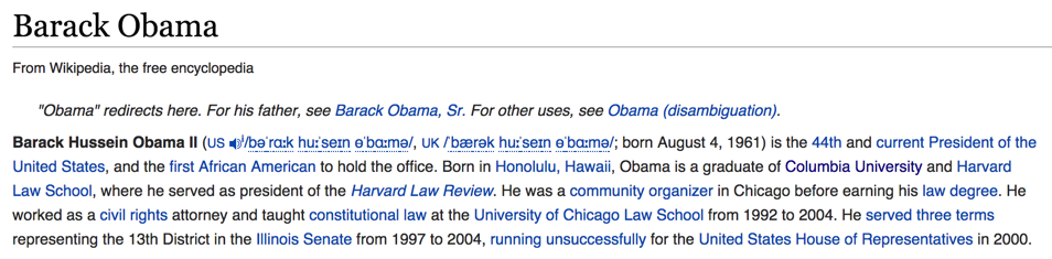 Wikipedia entry for Barak Obama Wikipedia entry for Barak Obama