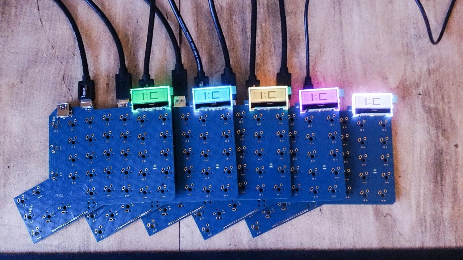 Keyboards daisy-chained together Keyboards daisy-chained together