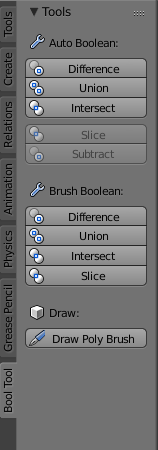 The Tool Shelf with the BoolTool add-on enabled The Tool Shelf with the BoolTool add-on enabled
