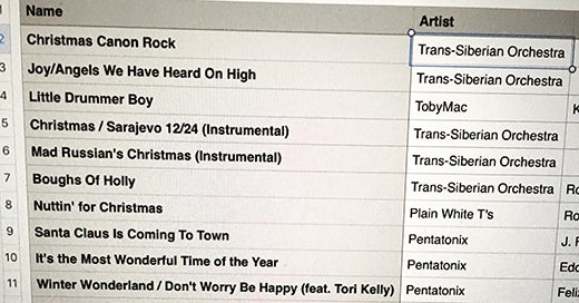 Christmas playlist screenshot