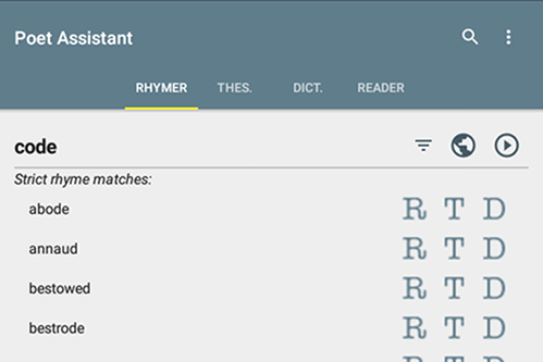 Poet Assistant Android app screenshot Poet Assistant Android app screenshot