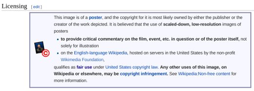 Example Wikipedia explanation for fair use of an image. Example Wikipedia explanation for fair use of an image.