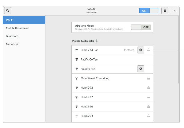 WiFi settings panel prototype