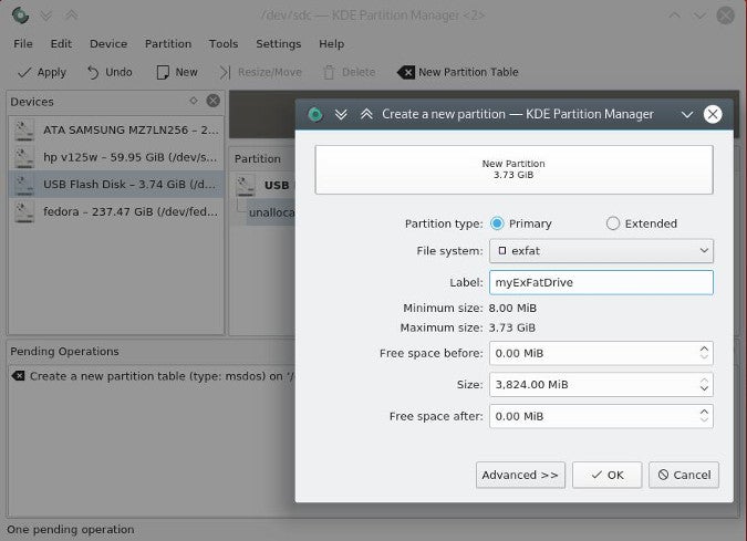 Create a new partition