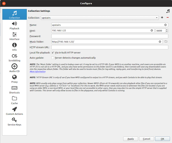 Cantata's Collection Settings dialog.