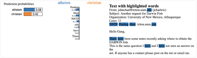 Results of LIME text classification on "atheism" and "Christianity"