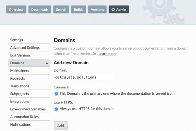Custom Domain on Read the Docs