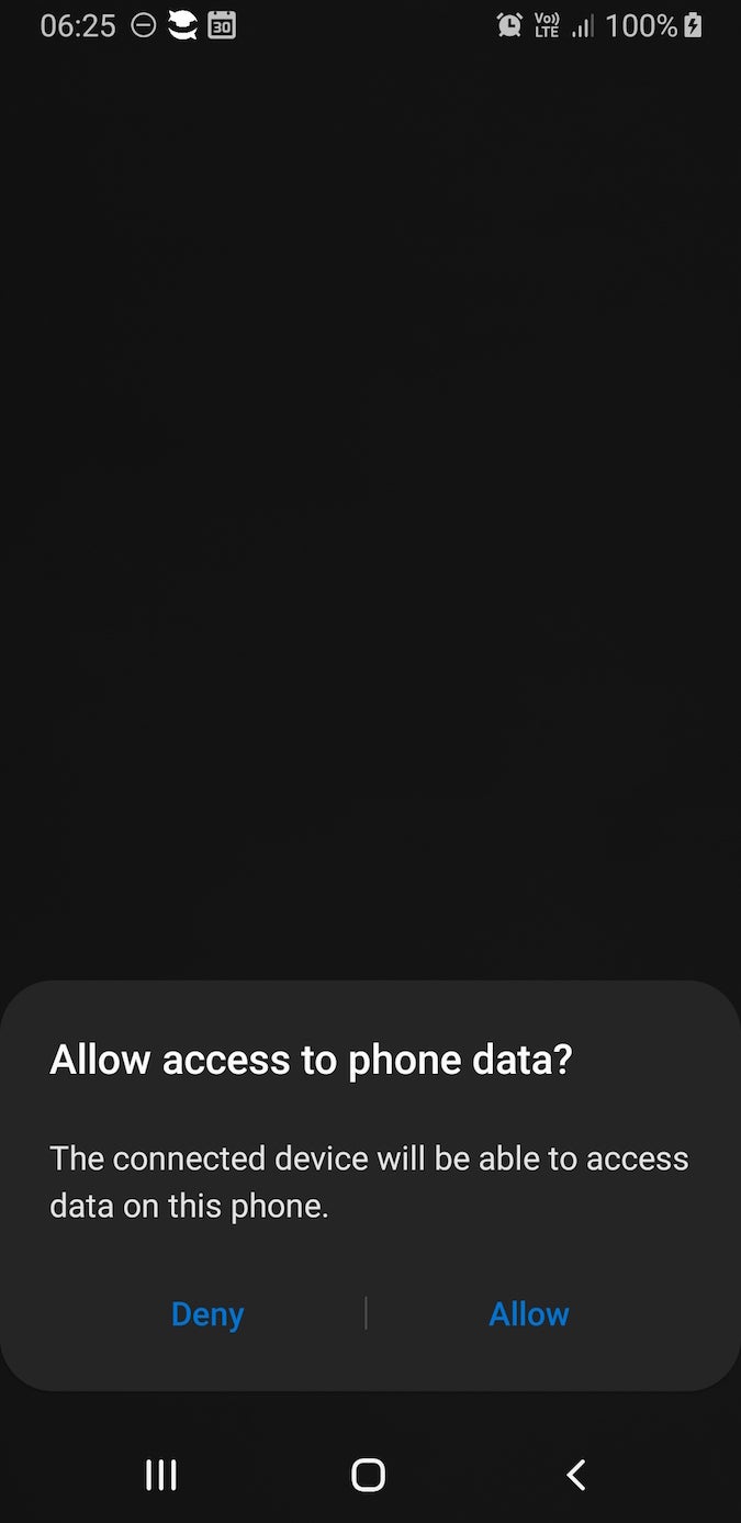Screenshot of allow access message