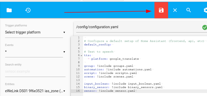 Save icon in Home Assistant config