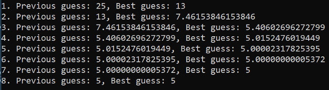 Code iterating for the square root of 25