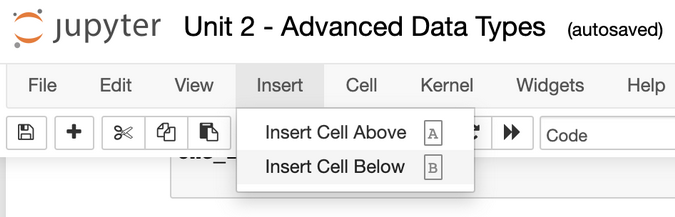 Inserting a new cell in Jupyter