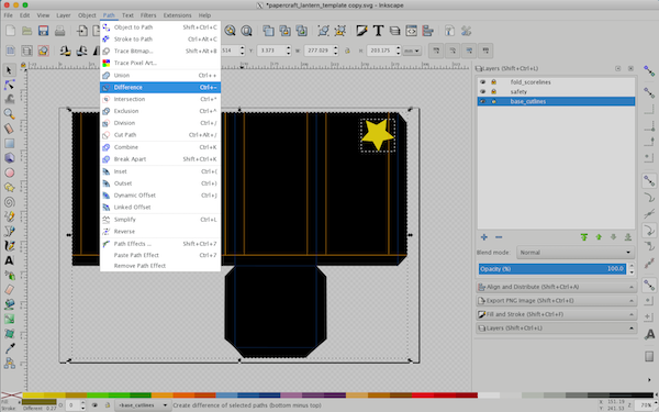 Object &gt; Difference menu