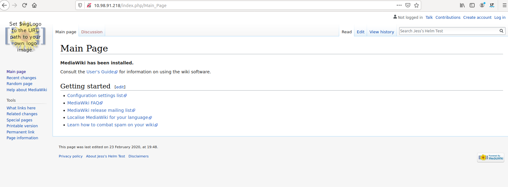 A working wiki installed through helm charts