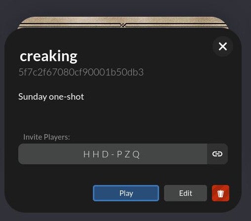 Mythic Table Invite codes