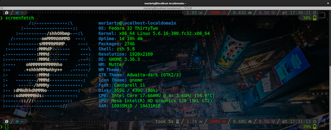 terminator terminal shot via screenFetch 