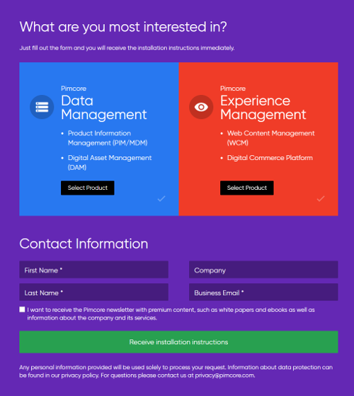Pimcore download interface