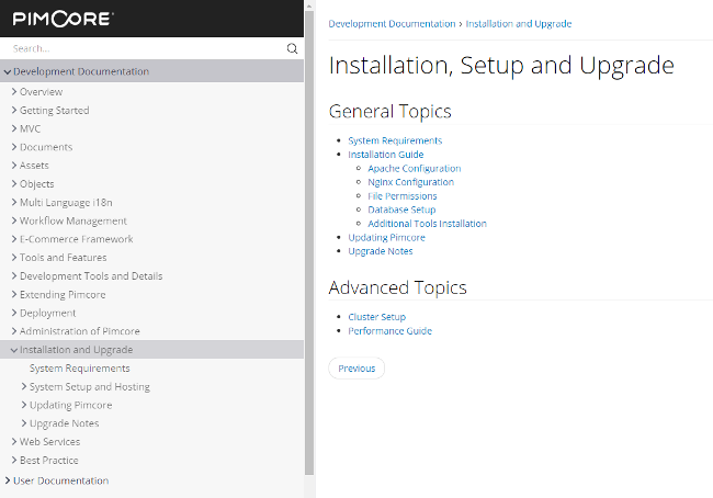 Pimcore installation documentation