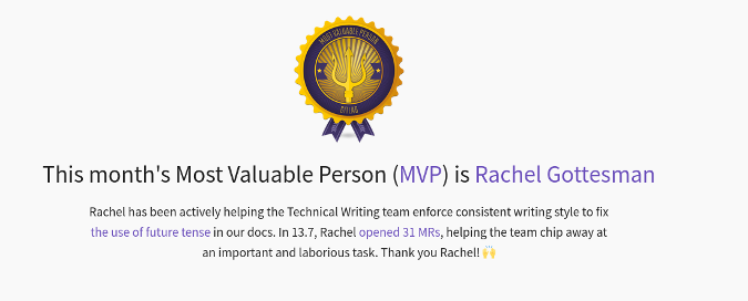 Rachel Gottesman's GitLab MVP award