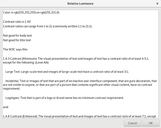 Calculating contrast ratio of white and gold