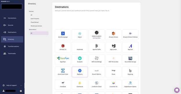 RudderStack destination options