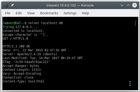 Getting a response from a webserver with Telnet