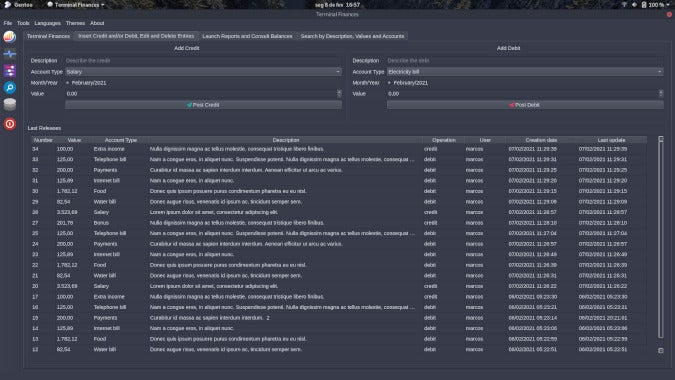 Insert Credit and/or Debit, Edit, and Delete Entries