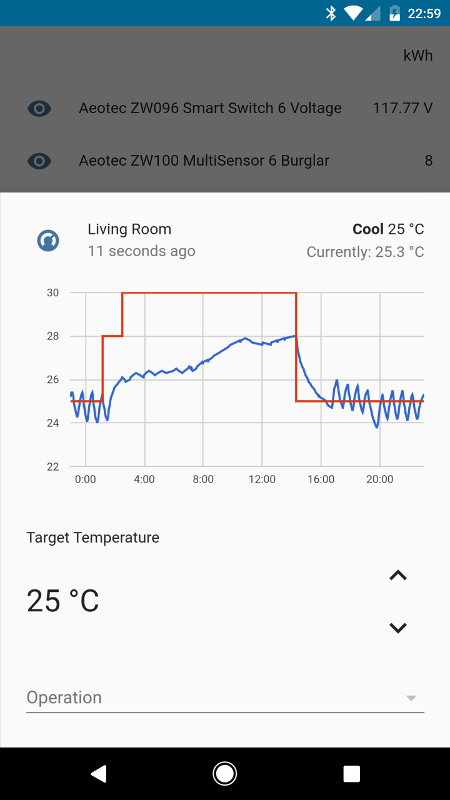 The thermostat interface on a smartphone